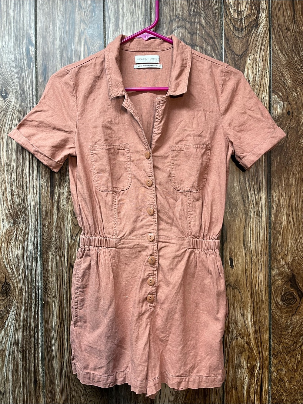 Urban Outfitters Cotton Button Romper Dress in Rosewood